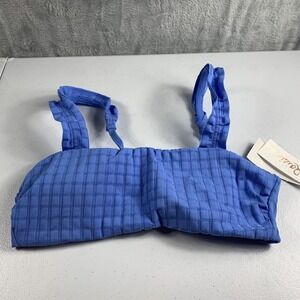 Raisins Women's Tulum Bra Swim Top Medium Blue Square Neck Soft Ruffle Trim NWT